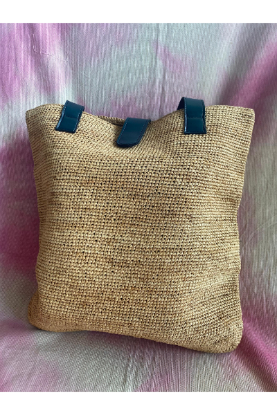 Pan Bag with Leather Strap - Navy Blue (S)